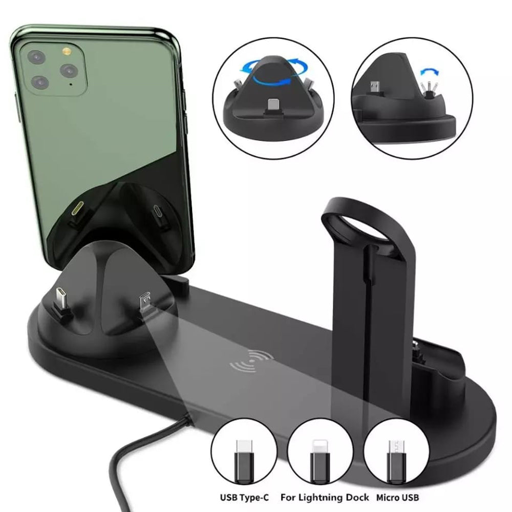 Estación de Carga Inalámbrica Iphone Android Airpods Micro Usb Tipo C Soporte de Carga Rápida