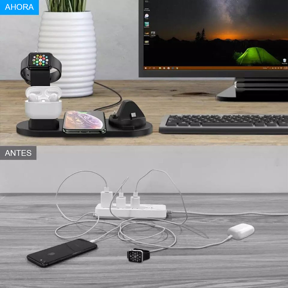 Estación de Carga Inalámbrica Iphone Android Airpods Micro Usb Tipo C Soporte de Carga Rápida
