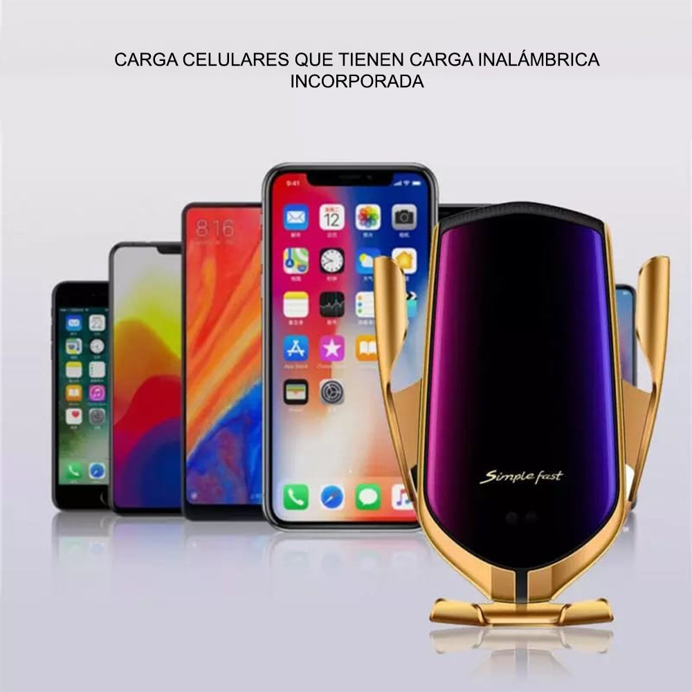 Cargador Inalámbrico Automático de Celular para Auto Plateado