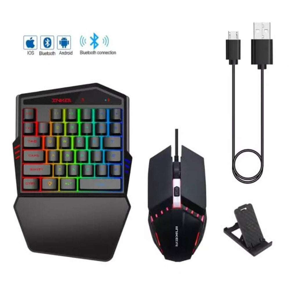 Bluetooth Kit Combo Gamer 4 en 1 Teclado Gamer de una Sola Mano Rgb y Mouse Dreizt Pubg Free Fire