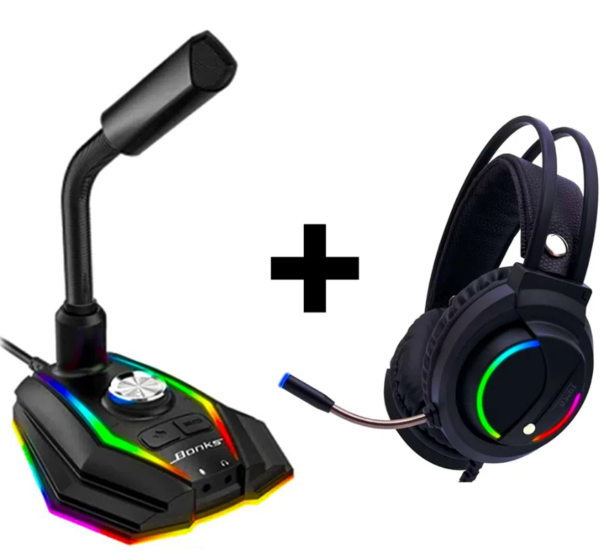 Combo Micrófono D9000 PRO RGB + Audífonos D5000 PRO Luces gamer
