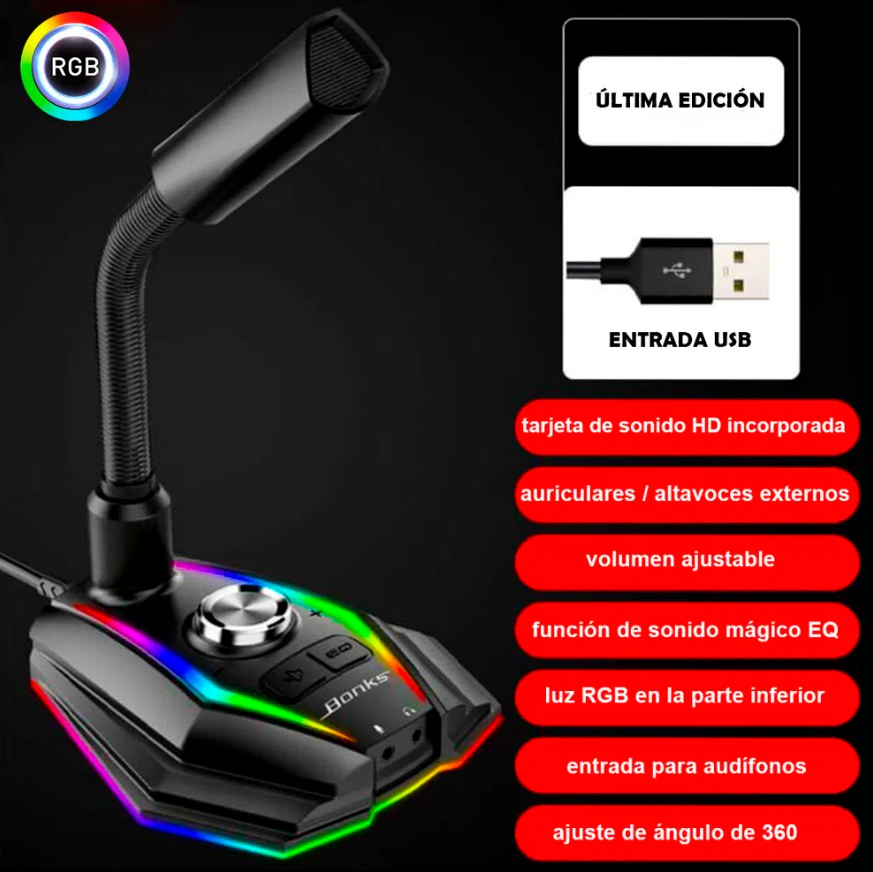 Combo Micrófono D9000 PRO RGB + Audífonos D5000 PRO Luces gamer