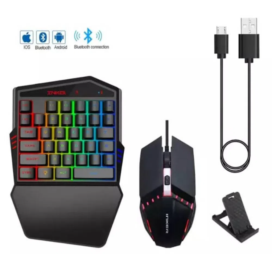 Combo Bluetooth Kit Combo Gamer 4 en 1 Teclado Gamer de una Sola Mano Rgb y Mouse Dreizt Pubg Free Fire + Mousepad RGB 80x30