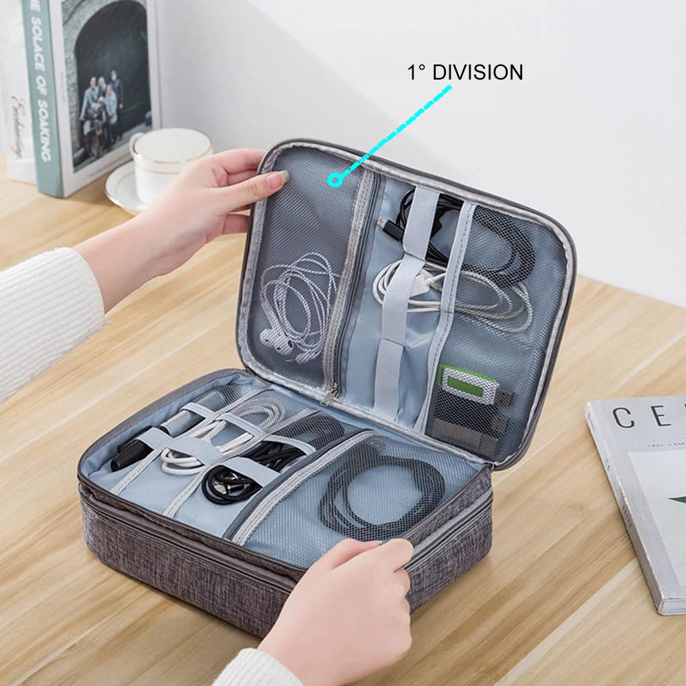 Maletín Portátil Organizador de Cables 2 Divisiones Impermeable FYI260007 Interlud Gris