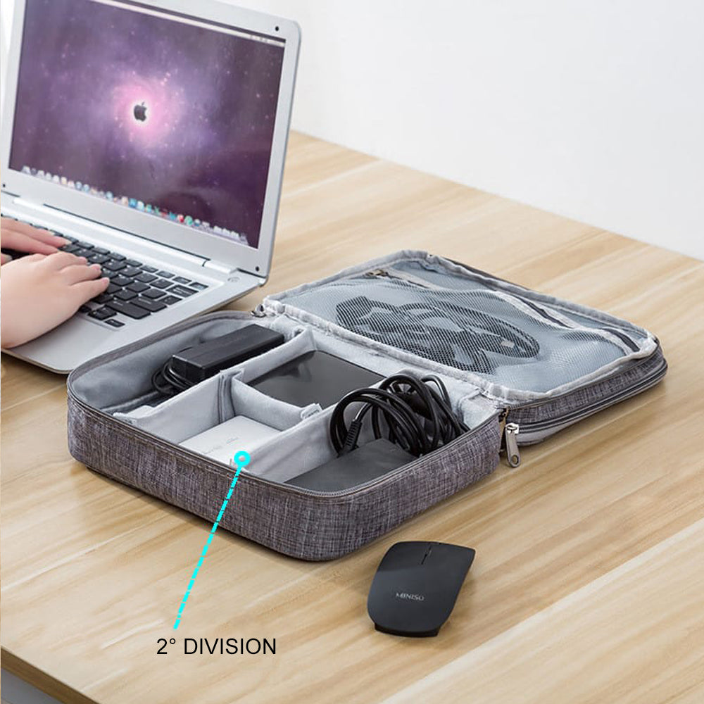 Maletín Portátil Organizador de Cables 2 Divisiones Impermeable FYI260007 Interlud Gris
