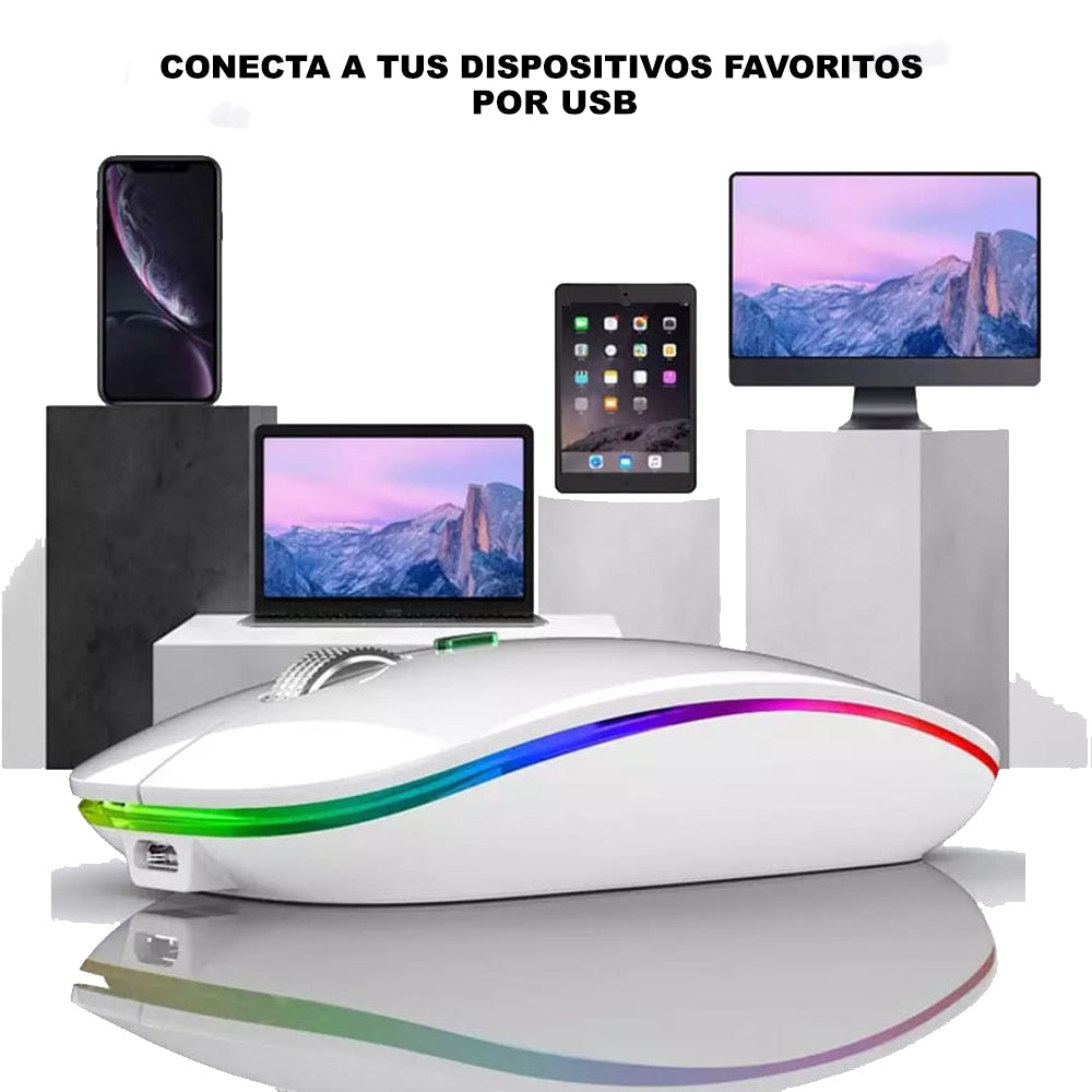 Mouse Inalámbrico Recargable Bluetooth con Iluminación LED RGB GR270025 Dreizt Blanco