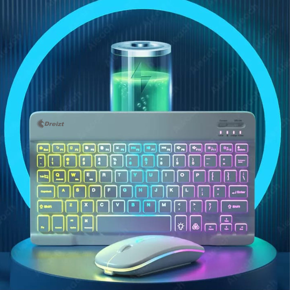 Kit Teclado y Mouse Luces RGB Inalámbrico Bluetooth Multidispositivo GR270026 Blanco