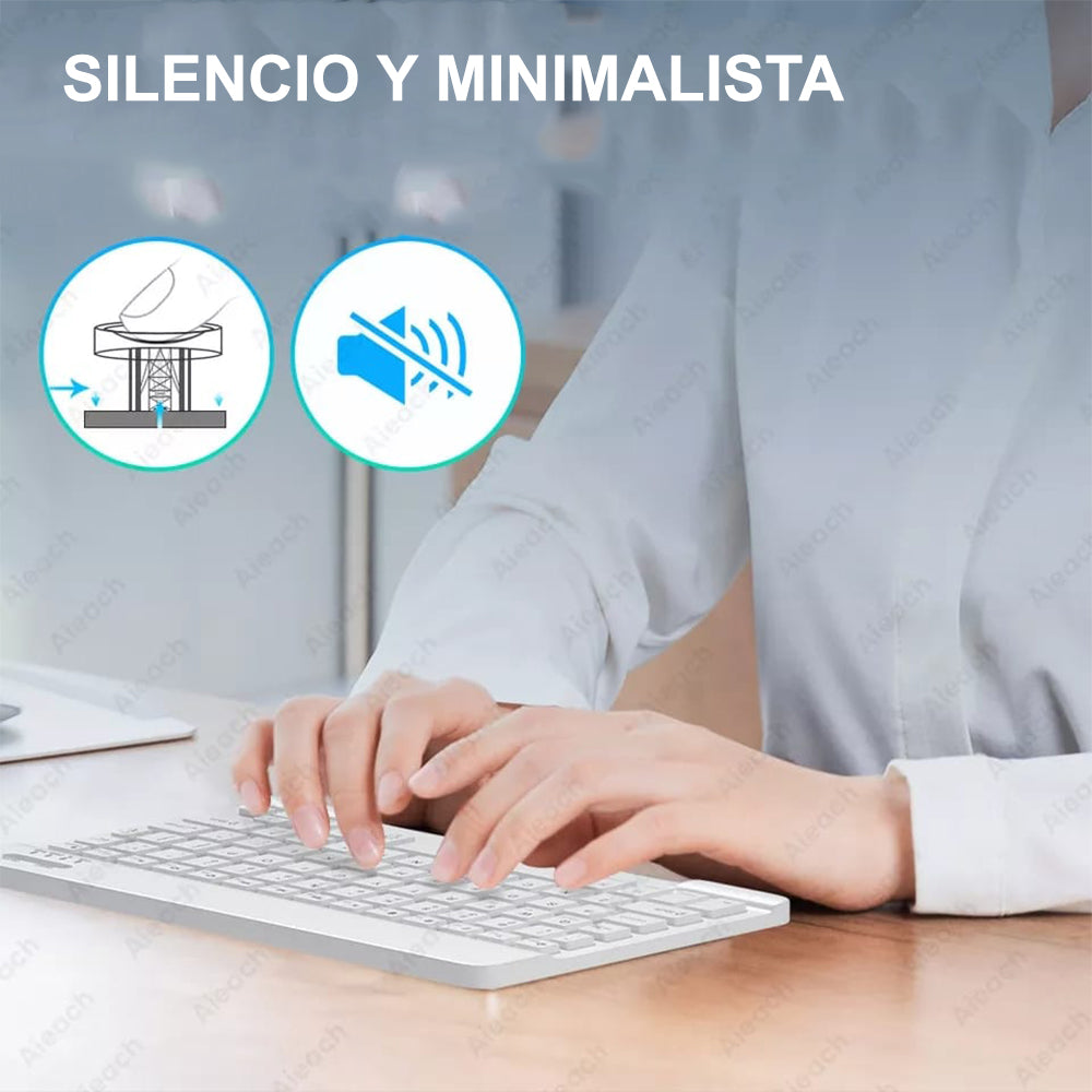 Kit Teclado y Mouse Luces RGB Inalámbrico Bluetooth Multidispositivo GR270026 Blanco