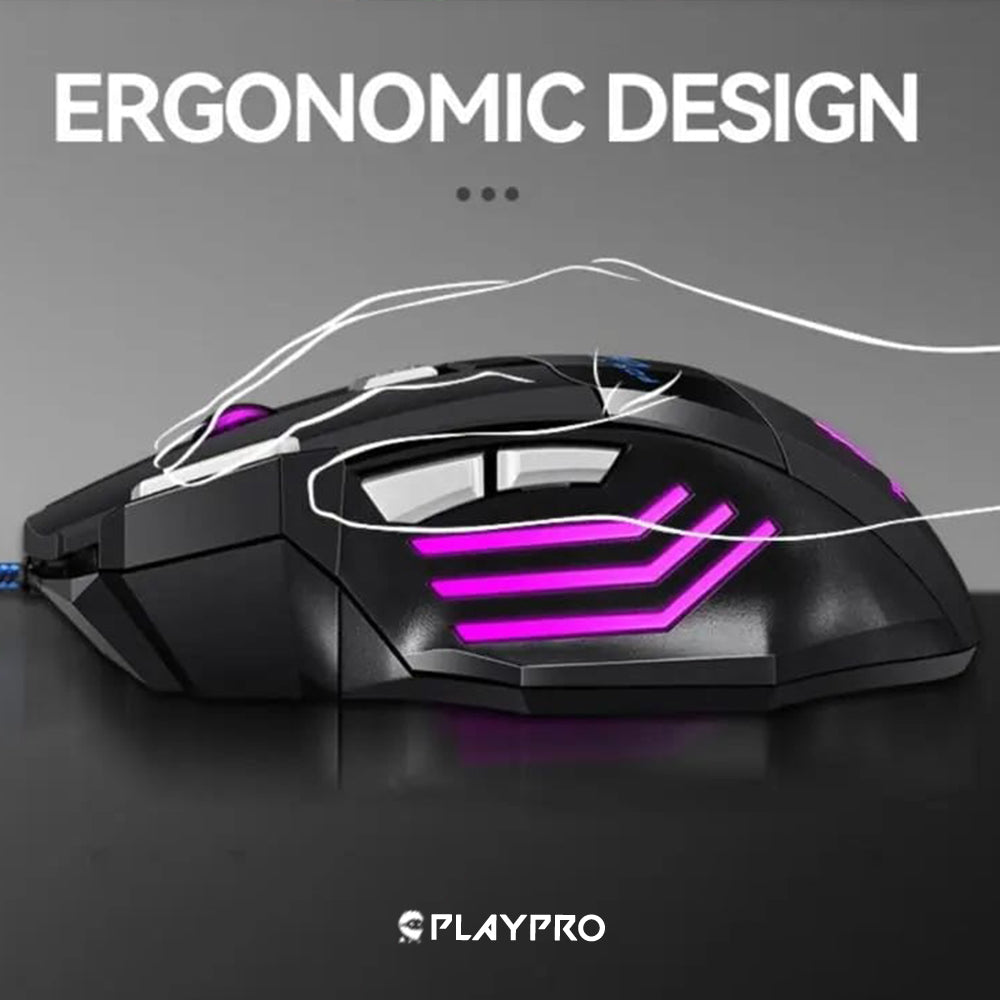 Mouse Gamer Playpro Usb Optico Retroiluminado GR270031 RGB 3200dpi Negro