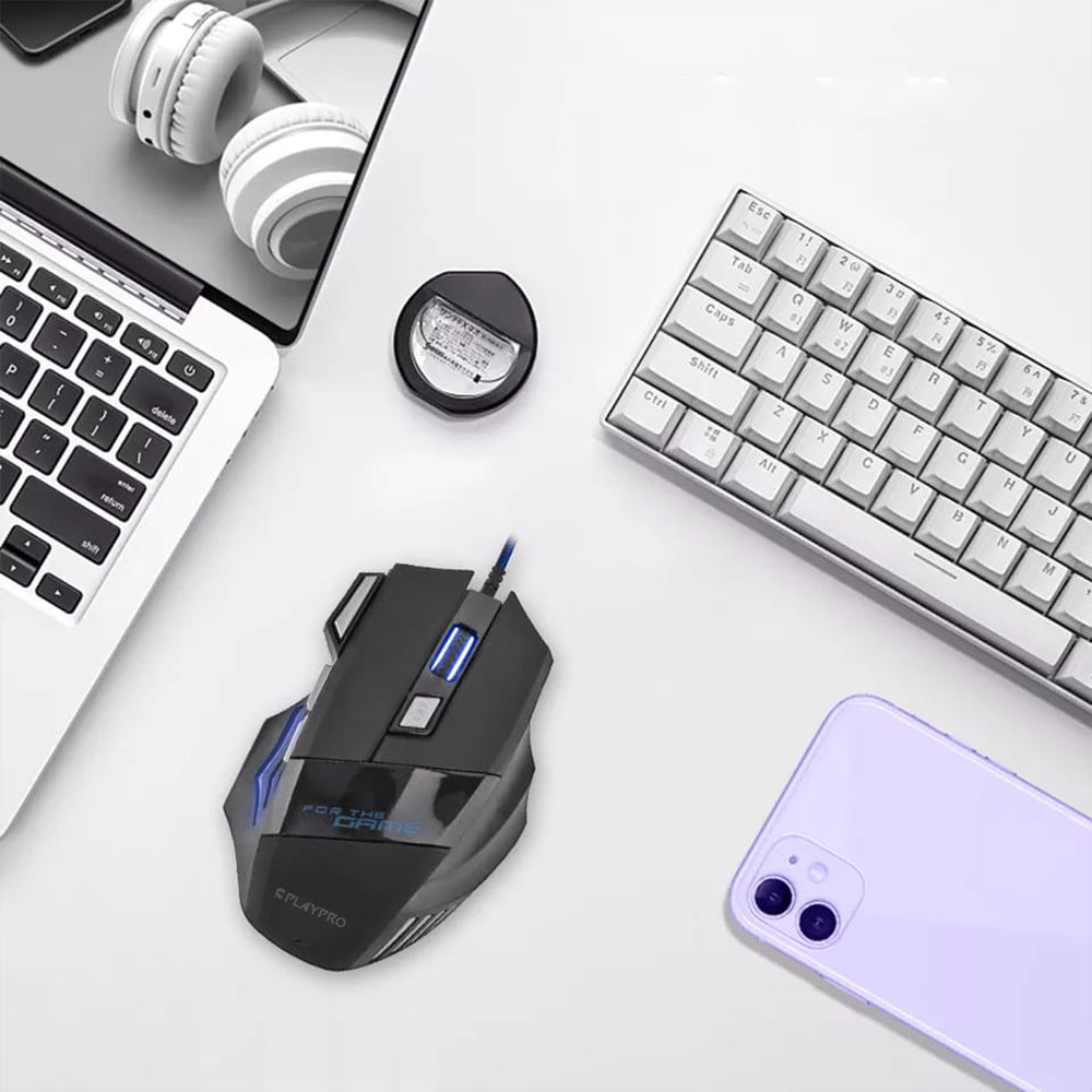 Mouse Gamer Playpro Usb Optico Retroiluminado GR270031 RGB 3200dpi Negro