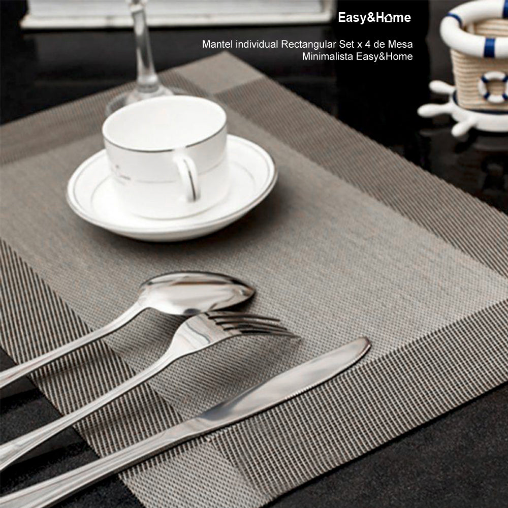 Mantel Individual Rectangular Set x 4 de Mesa Minimalista Easy&Home Gris