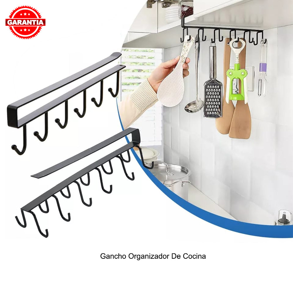 6 Ganchos Repisa de Metal para Tazas Organizador de Cocina Baño Closet Negro