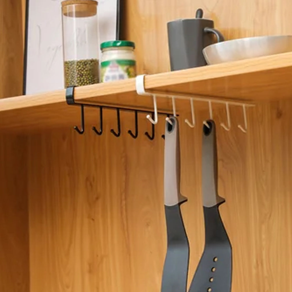 6 Ganchos Repisa de Metal para Tazas Organizador de Cocina Baño Closet Negro