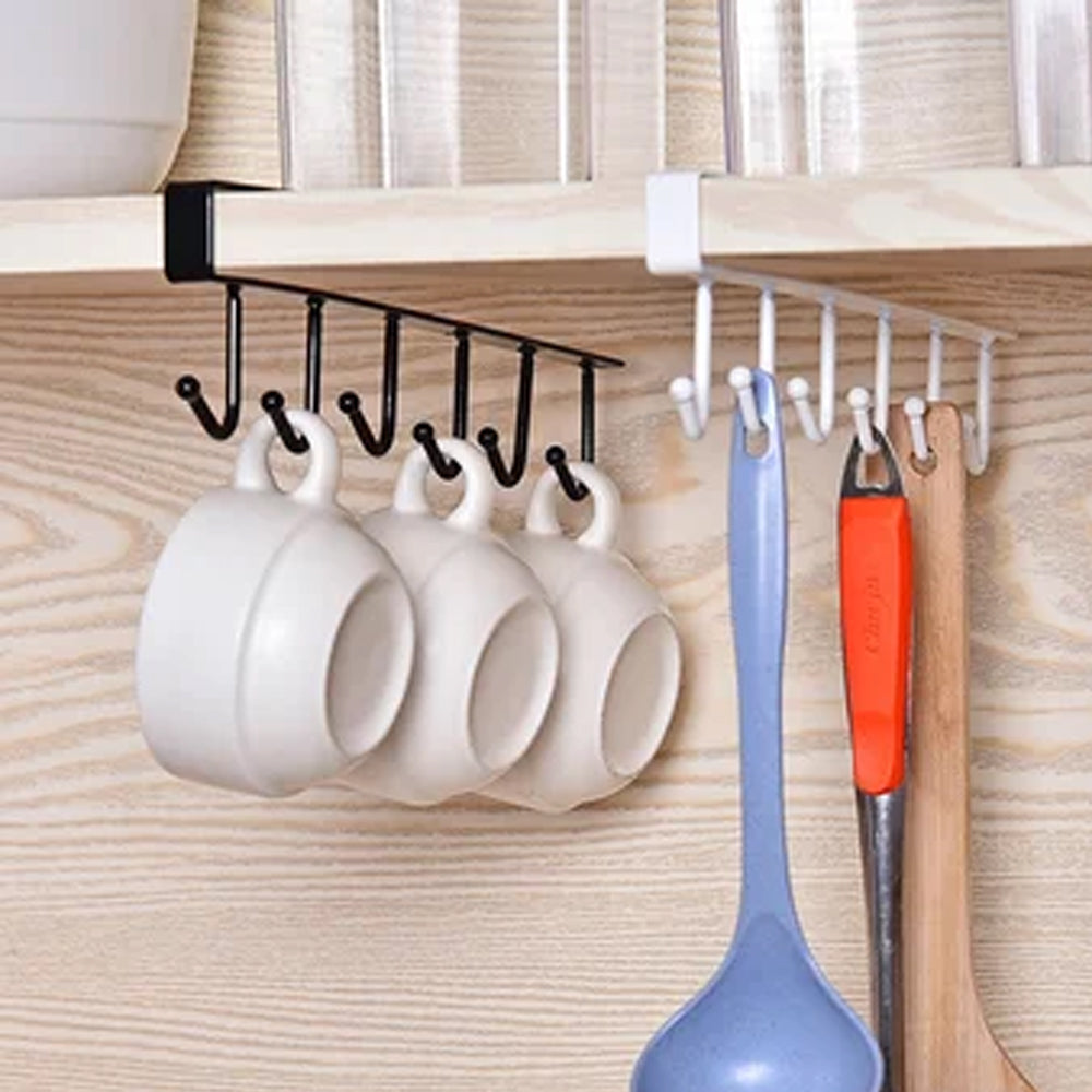 6 Ganchos Repisa de Metal para Tazas Organizador de Cocina Baño Closet Negro