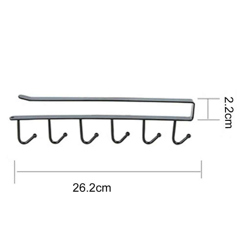 6 Ganchos Repisa de Metal para Tazas Organizador de Cocina Baño Closet Negro