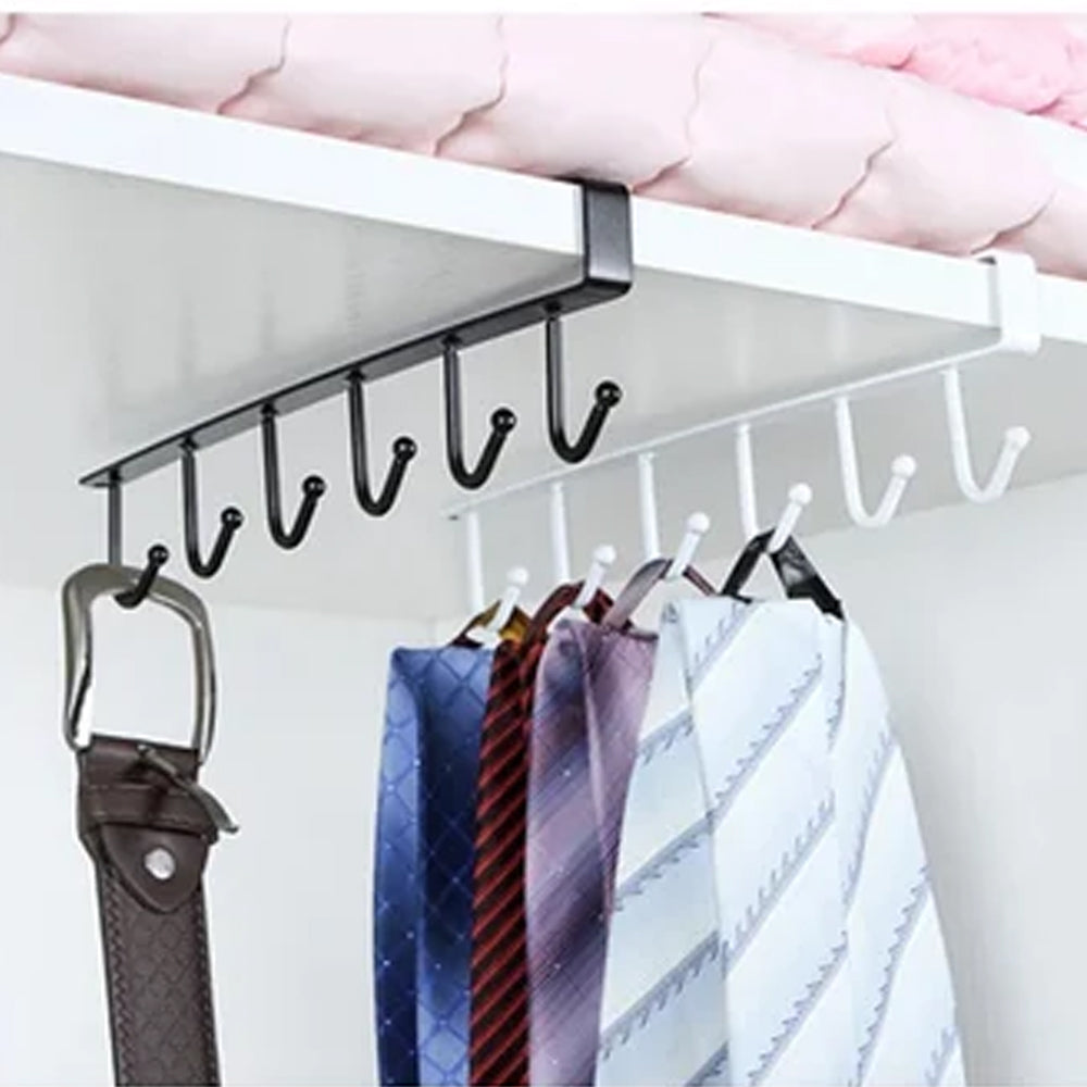 6 Ganchos Repisa de Metal para Tazas Organizador de Cocina Baño Closet Negro