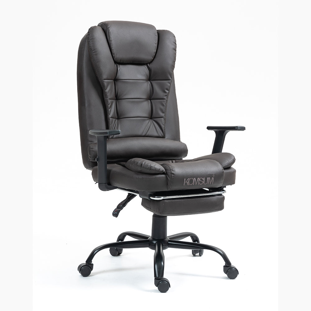 Silla Ergonomica Oficina Gerencial Base de Acero Roma Komsum Marron Oscuro