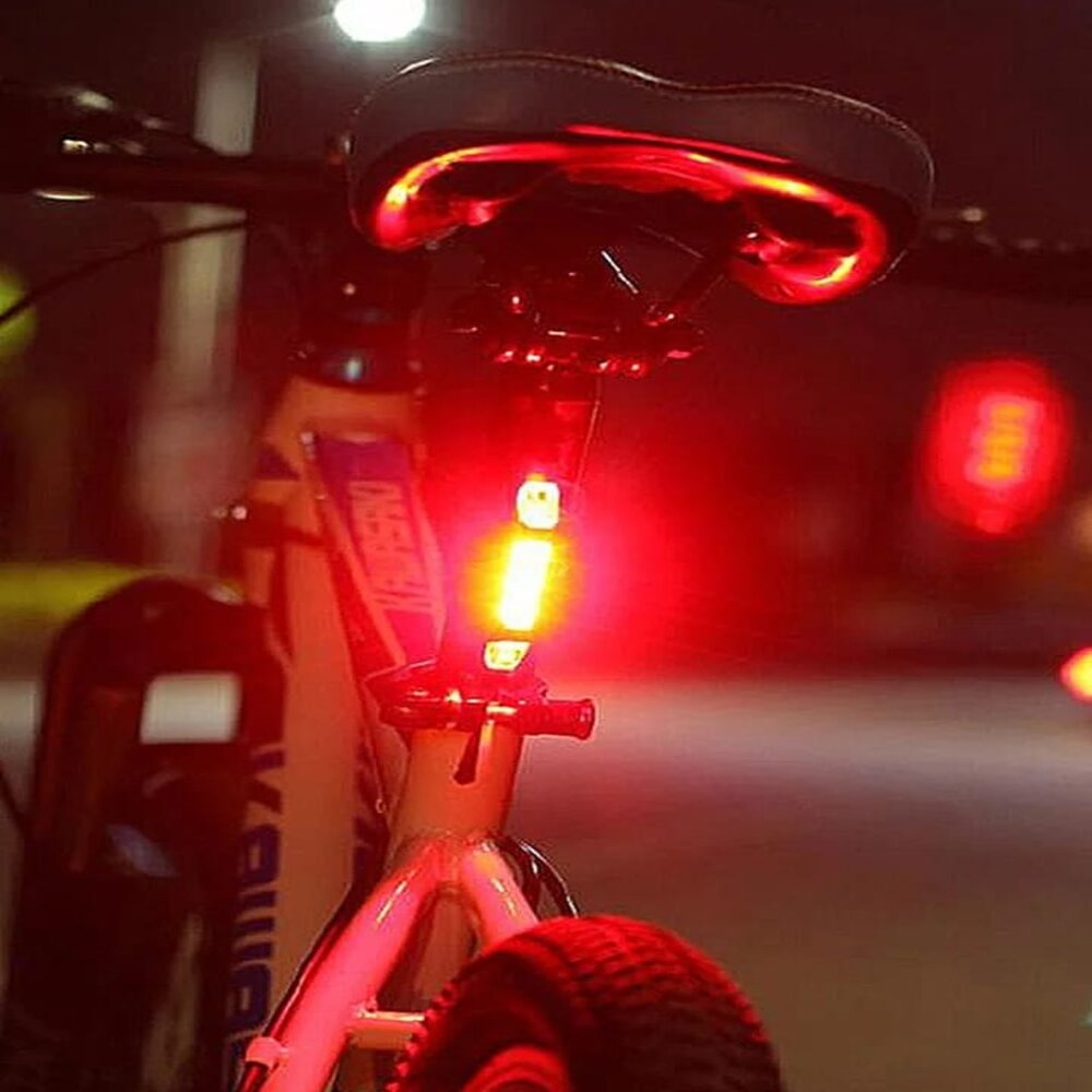 Combo Luces para Bicicleta Faro Delantero y Trasero Recargable + Espejo + Bocina Negra