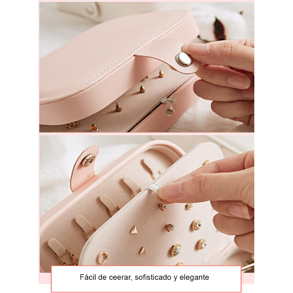 Maletín Estuche Organizador Joyero de Viaje Collar Aretes Anillos Rosado