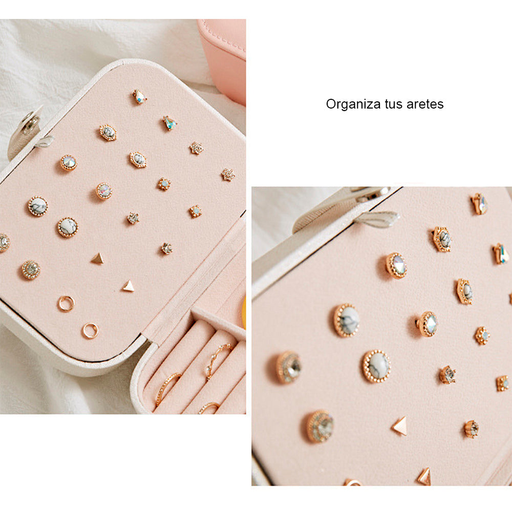Maletín Estuche Organizador Joyero de Viaje Collar Aretes Anillos Rosado