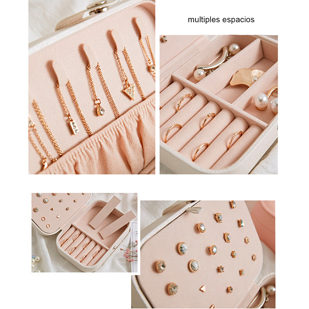 Maletín Estuche Organizador Joyero de Viaje Collar Aretes Anillos Rosado