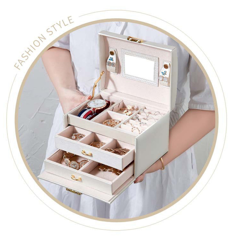 Joyero Maletín Organizador de Collar Aretes Anillos 3 Pisos Blanco