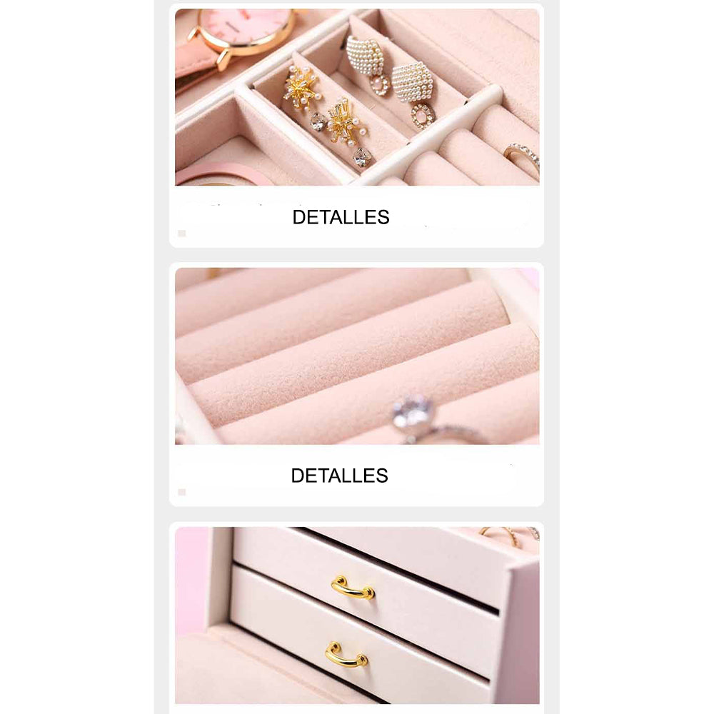 Joyero Maletín Organizador de Collar Aretes Anillos 3 Pisos Blanco