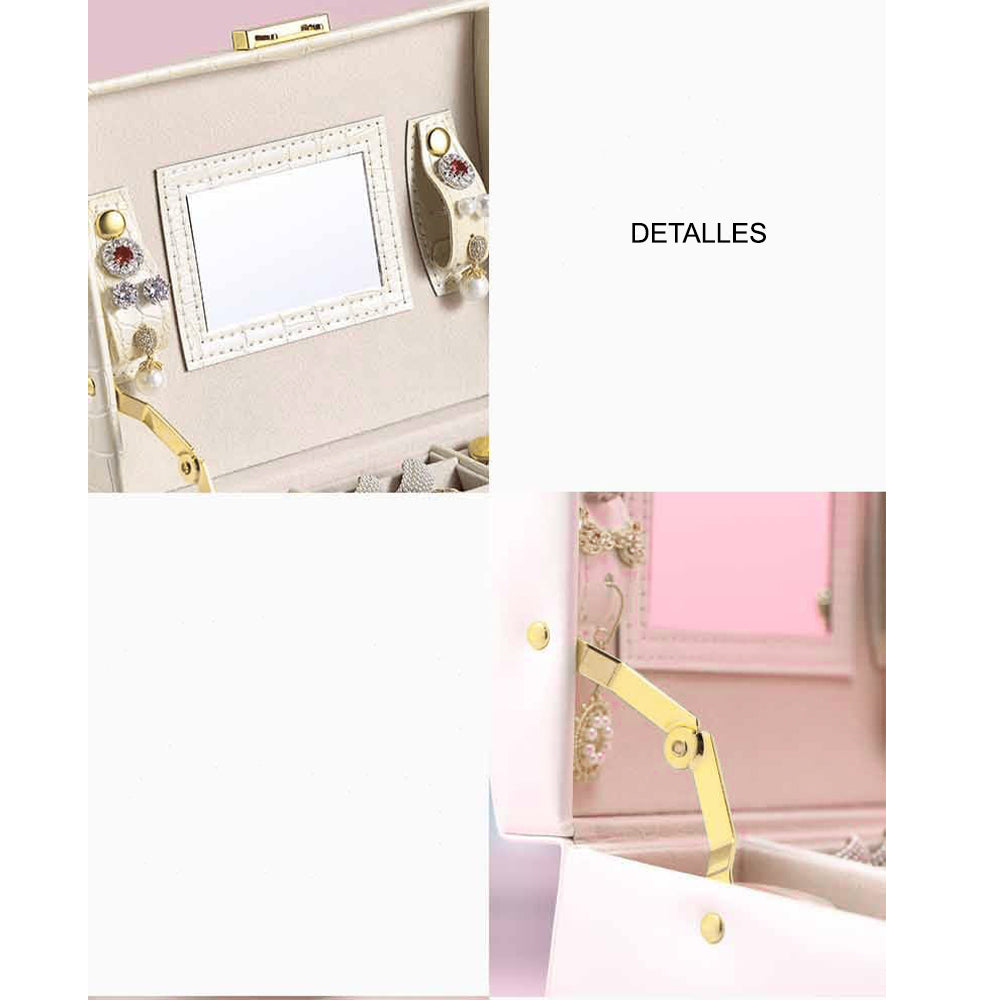 Joyero Maletín Organizador de Collar Aretes Anillos 3 Pisos Beige
