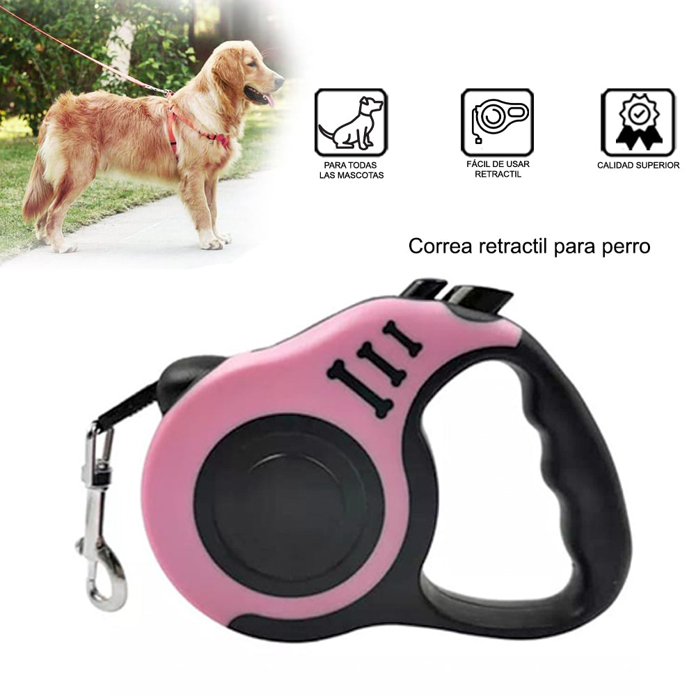 Correa Retráctil para Mascotas Perro Profesional Rosado