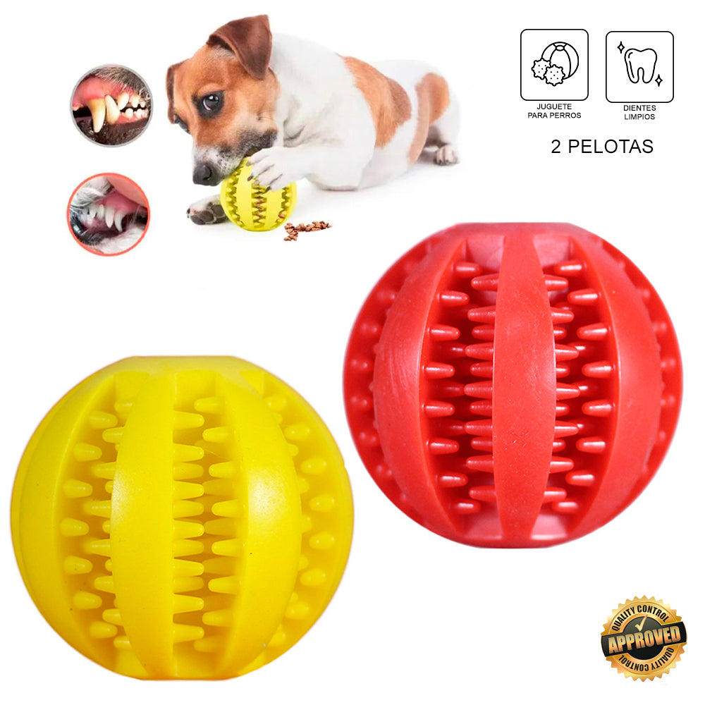 Combo 2 Pelotas Limpia Dientes para Perros Rojo y Amarillo