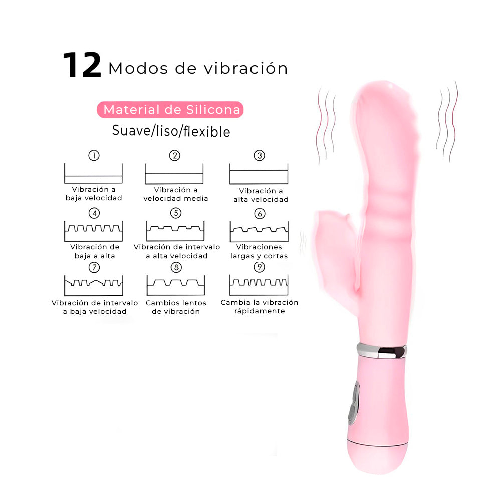 Dildo Vibrador Rosa con estimulador de clitoris