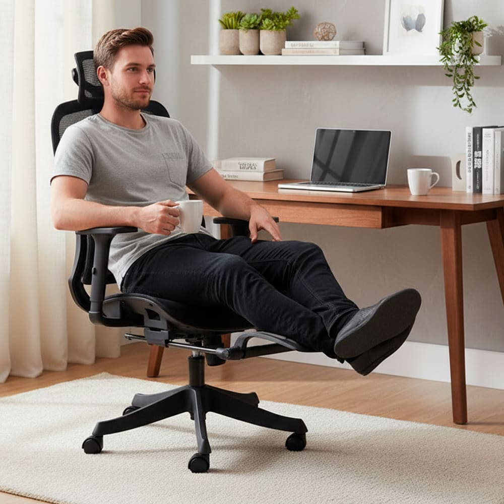 Silla Ergonomica de Oficina Gerencial Komsum Paris Negro con Posapies