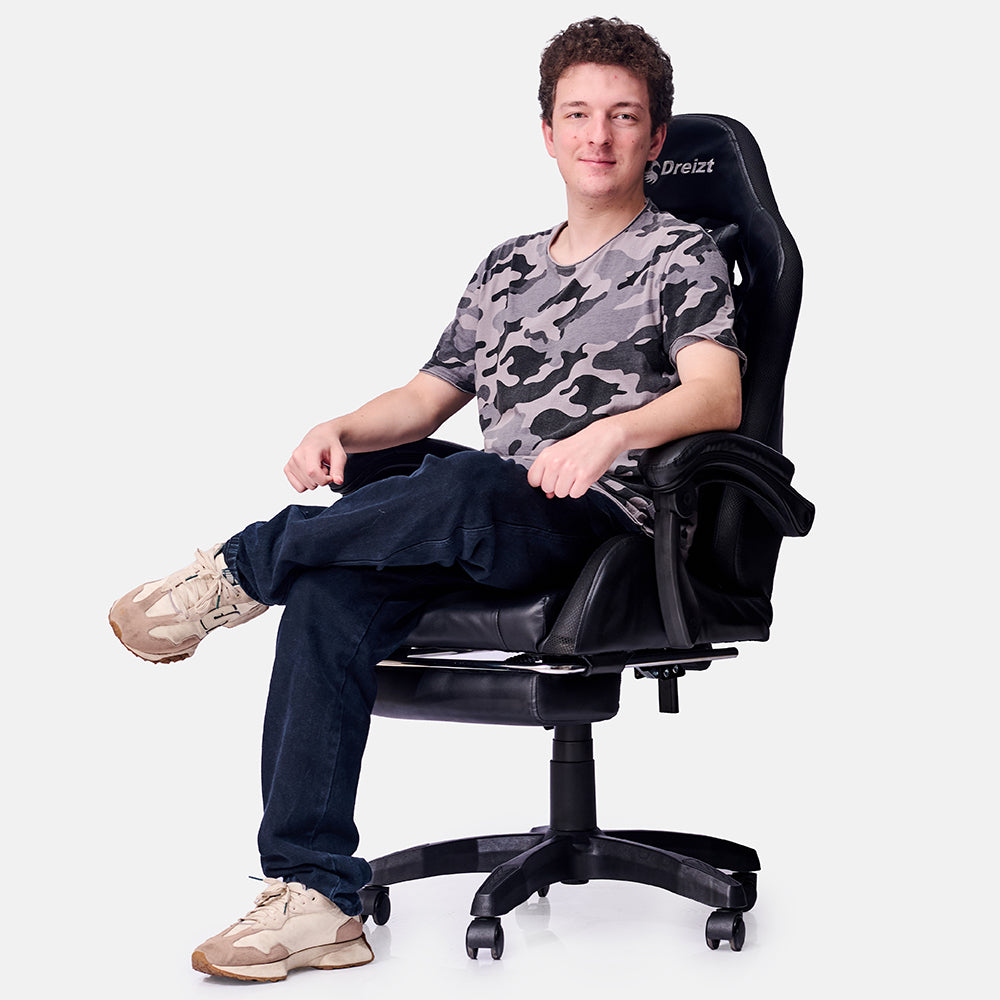 Silla Gamer Ergonómica Dreizt Shine Series Negro con Posapies Reclinable