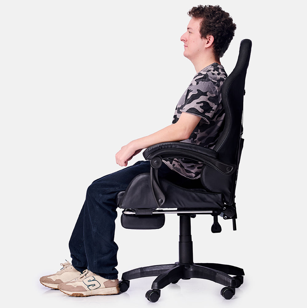 Silla Gamer Ergonómica Dreizt Shine Series Negro con Posapies Reclinable