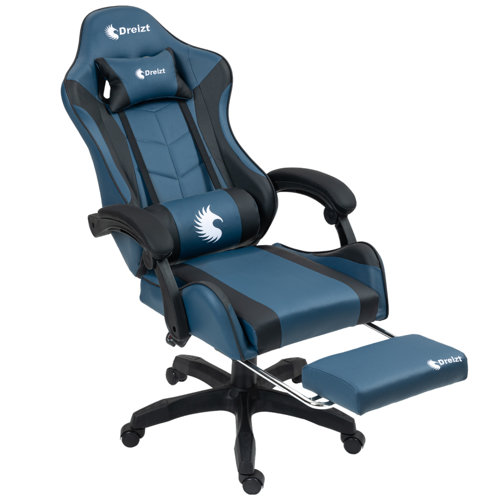 Silla Gamer Ergonómica Dreizt Shine Series Azul Indigo Con Posapies Reclinable