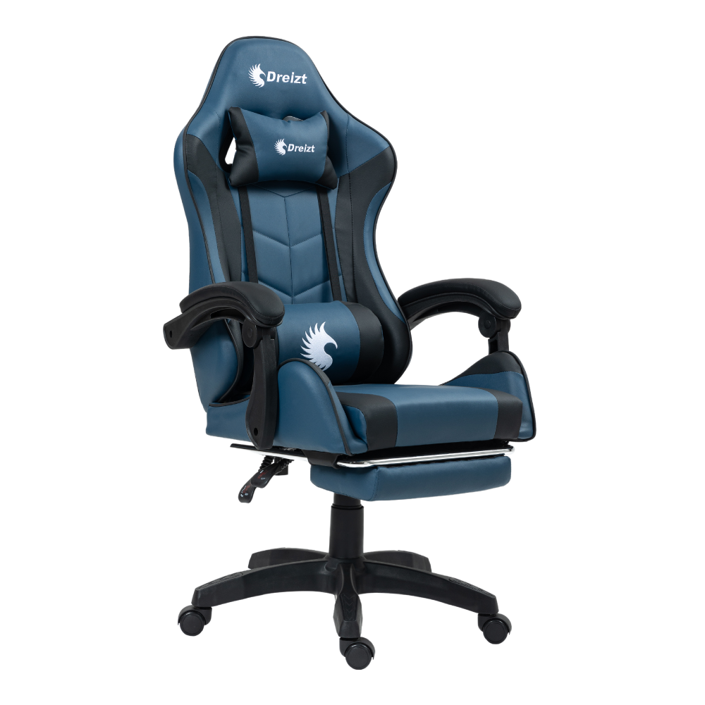 Silla Gamer Ergonómica Dreizt Shine Series Azul Indigo Con Posapies Reclinable