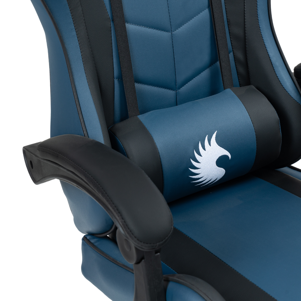 Silla Gamer Ergonómica Dreizt Shine Series Azul Indigo Con Posapies Reclinable