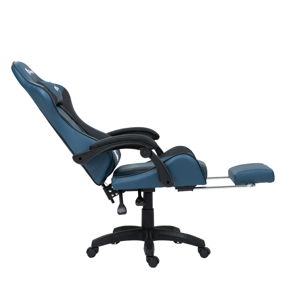 Silla Gamer Ergonómica Dreizt Shine Series Azul Indigo Con Posapies Reclinable