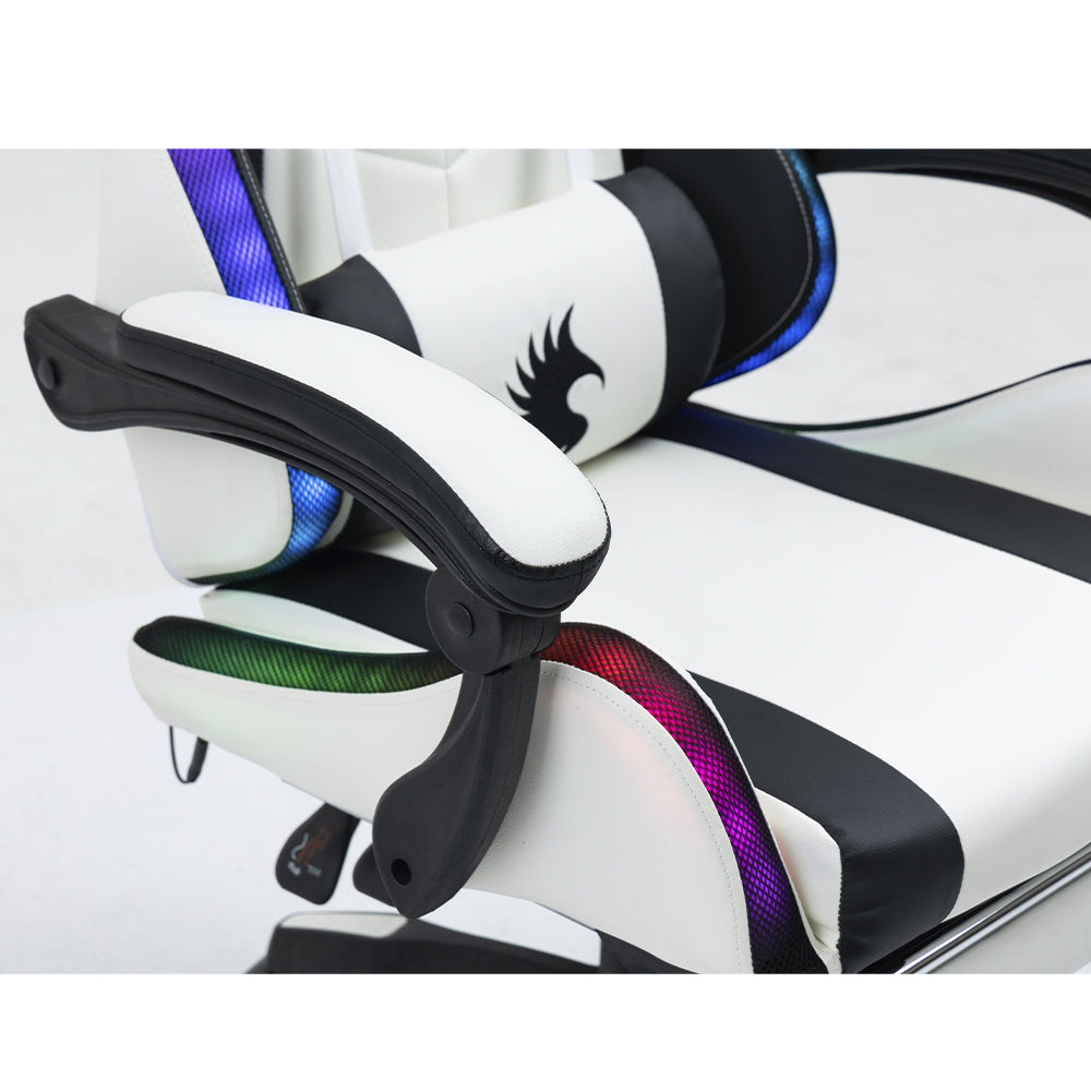 Silla Gamer Ergonómica Dreizt Shine RGB Series Blanco Luces con Posapies Reclinable