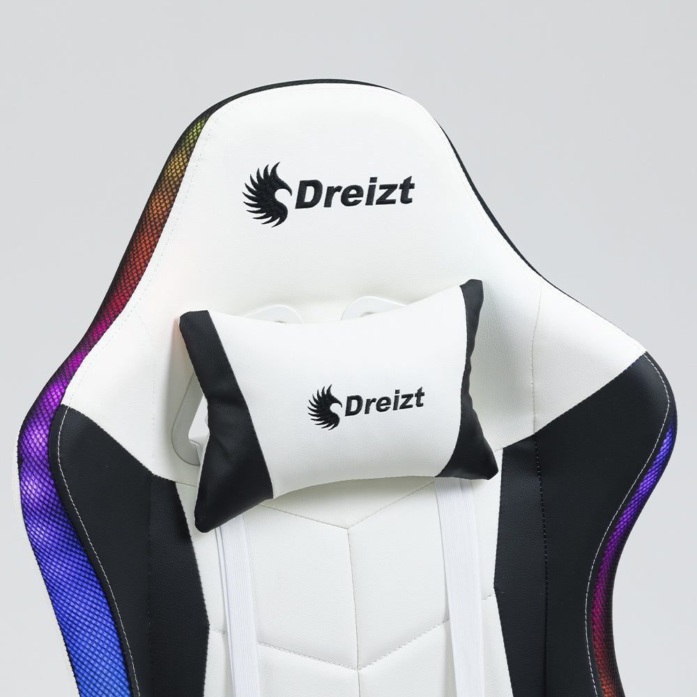 Silla Gamer Ergonómica Dreizt Shine RGB Series Blanco Luces con Posapies Reclinable
