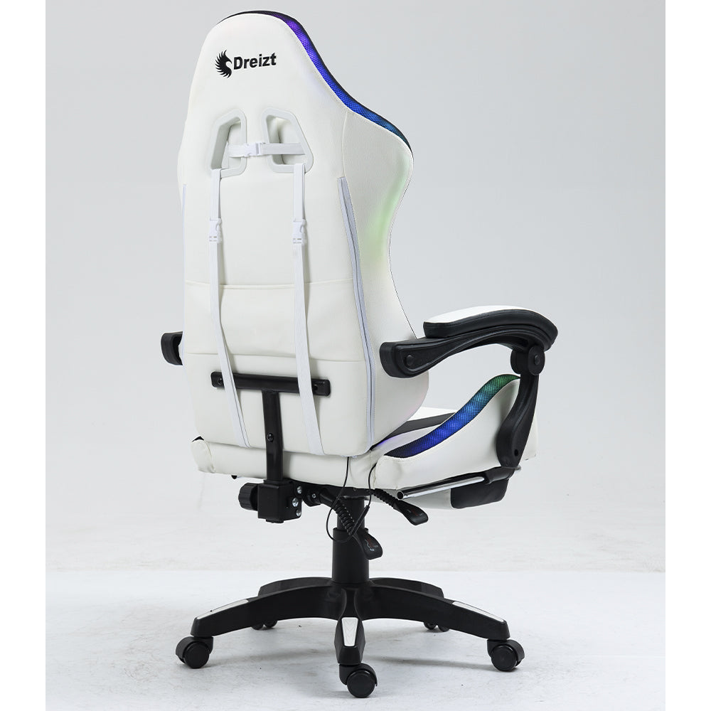 Silla Gamer Ergonómica Dreizt Shine RGB Series Blanco Luces con Posapies Reclinable