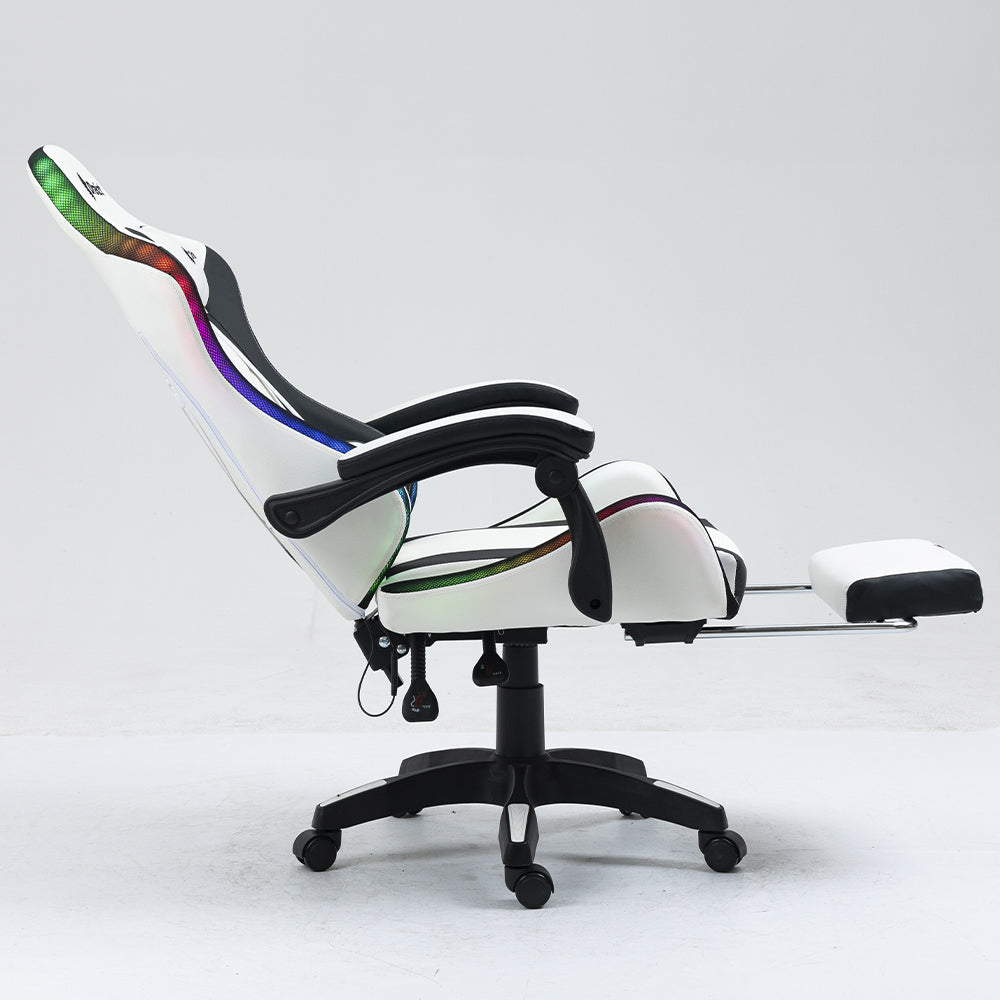 Silla Gamer Ergonómica Dreizt Shine RGB Series Blanco Luces con Posapies Reclinable