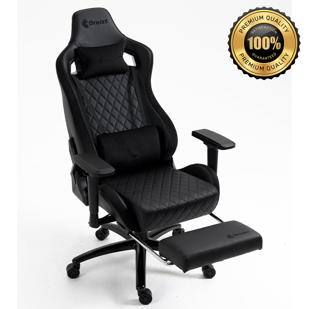 Silla Gamer Dreizt King Series Negro Premium Alta Calidad Reclinable con Posapies Gas Lift Clase 4