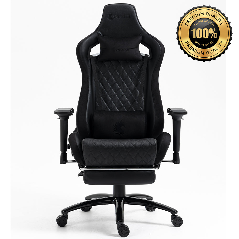Silla Gamer Dreizt King Series Negro Premium Alta Calidad Reclinable con Posapies Gas Lift Clase 4