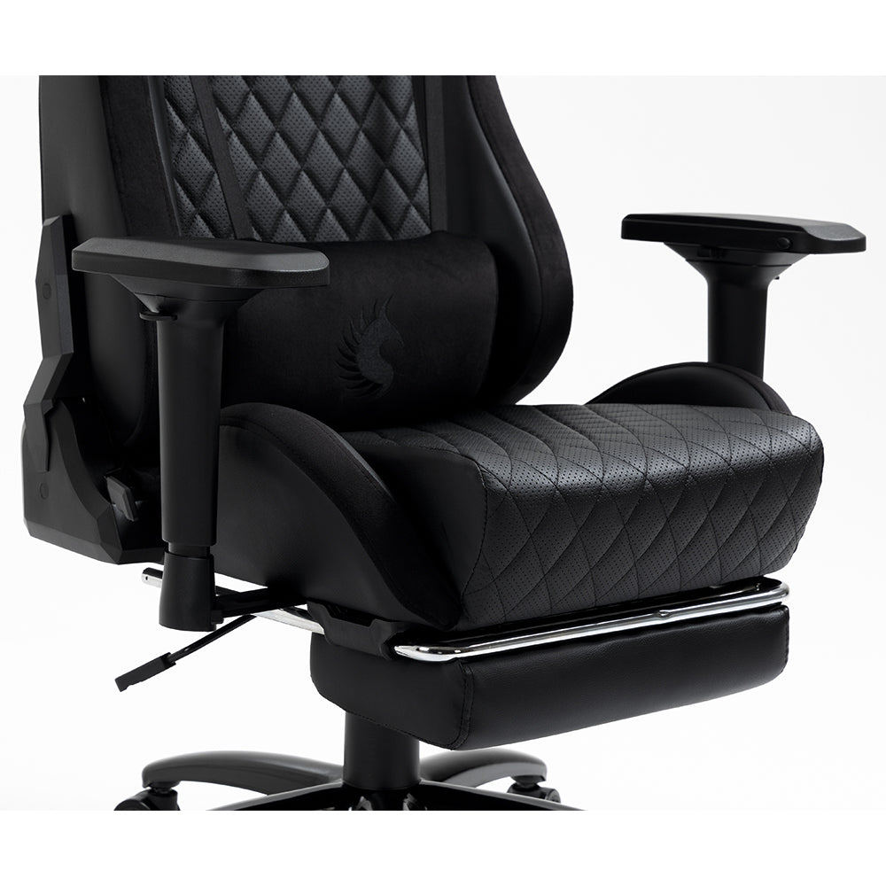 Silla Gamer Dreizt King Series Negro Premium Alta Calidad Reclinable con Posapies Gas Lift Clase 4