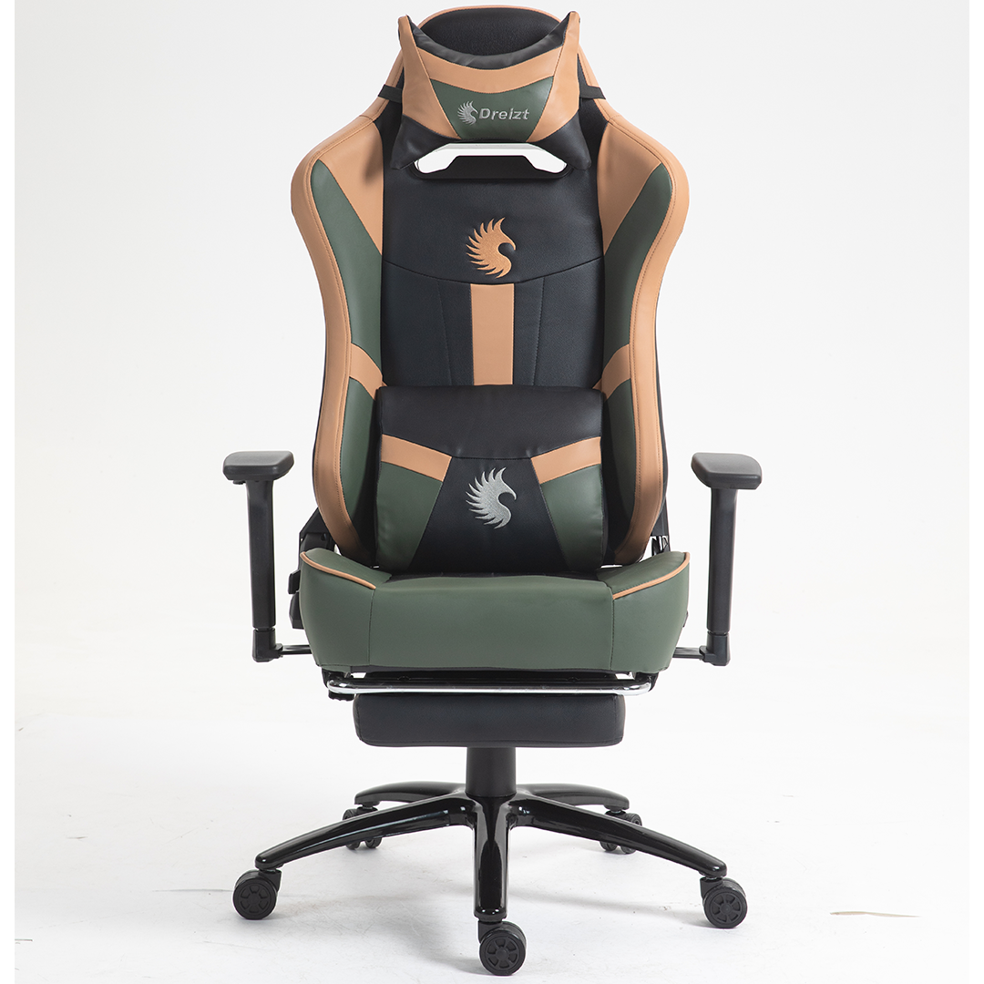 Silla Gamer Dreizt Heroes Series Verde Land Premium Alta Calidad Reclinable Con Posapies Gas Lift Clase 4