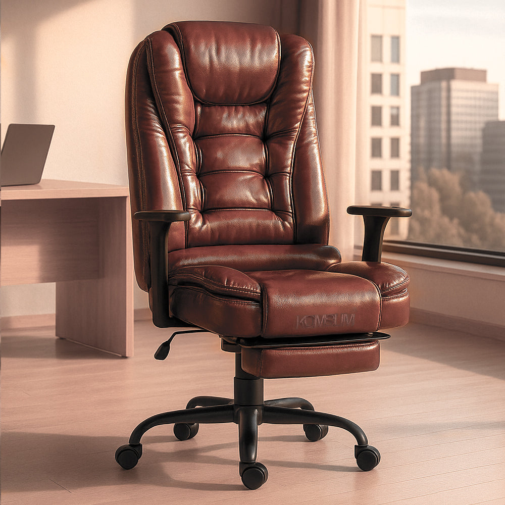 Silla Ergonomica Oficina Gerencial Base de Acero Roma Komsum Marrón Claro