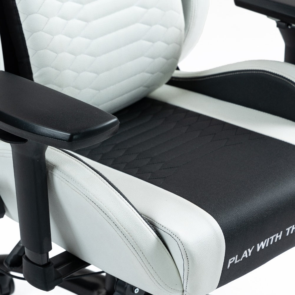 Silla Gamer Dreizt Titan Series Blanca Premium Almohadilla Inteligente Reclinable Gas Lift Clase 5