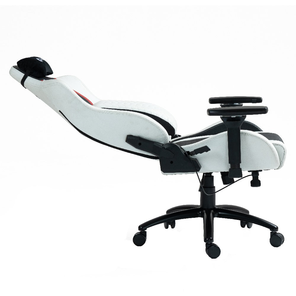 Silla Gamer Dreizt Titan Series Blanca Premium Almohadilla Inteligente Reclinable Gas Lift Clase 5