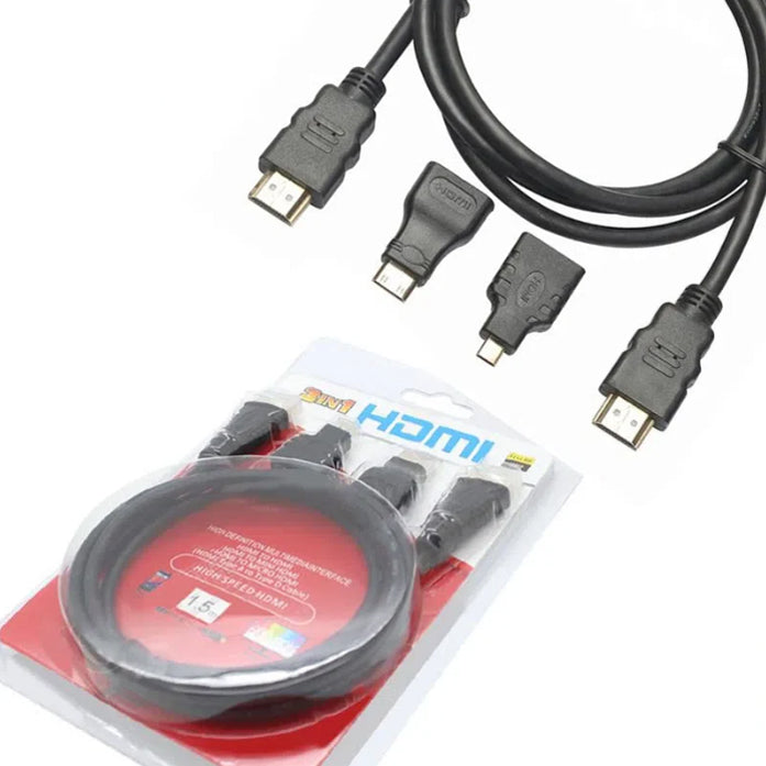 Cable Hdmi 3 en 1 con Adaptador Mini y Micro Hdmi 1.5 Metros
